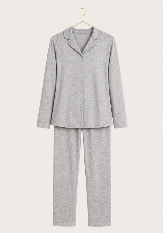 Collar Button Long Sleeve Pajamas (Vis Pes Els)