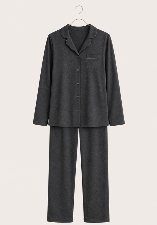 Collar Button Long Sleeve Pajamas (Vis Pes Els)
