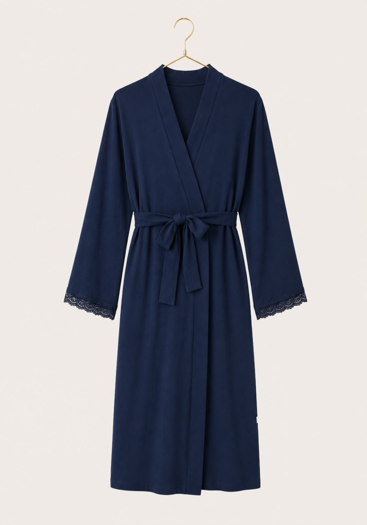 Plain Long Sleeve Robe With Lace Detail