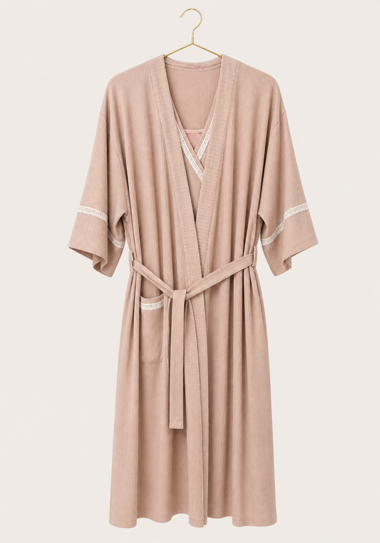 Maternal Robe Set: Short Sleeve Nighty And Long Robe