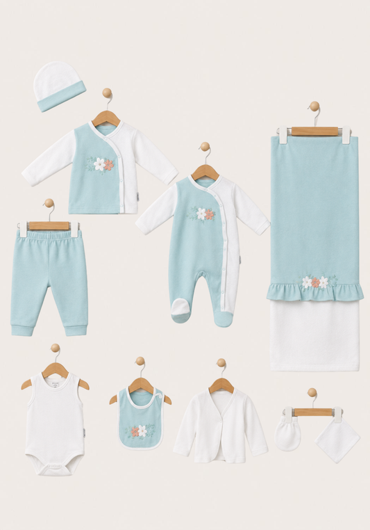 Baby Set Of 10: Romer, Top Pant, Undershirt, Banner, Cap, Blanket, Gloves, Robe, Towel