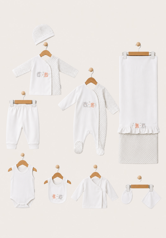 Baby Set Of 10: Romer, Top Pant, Undershirt, Banner, Cap, Blanket, Gloves, Robe, Towel