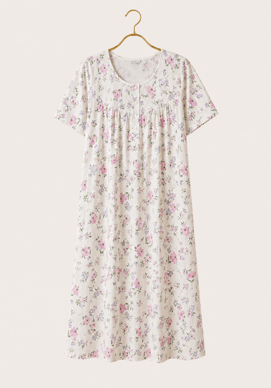Cotton Plus Size Short Sleeve Floral Long Nighty
