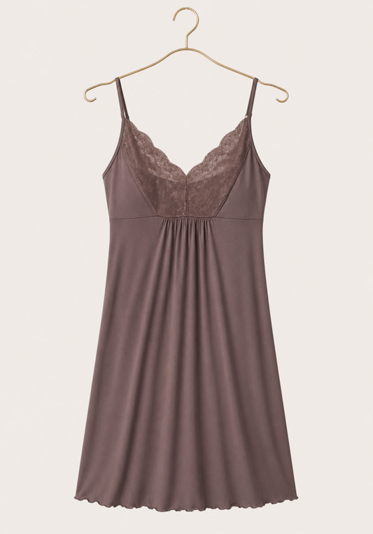 Plus Size Short Nighty: Shoulder Strap short nighty with lace detail