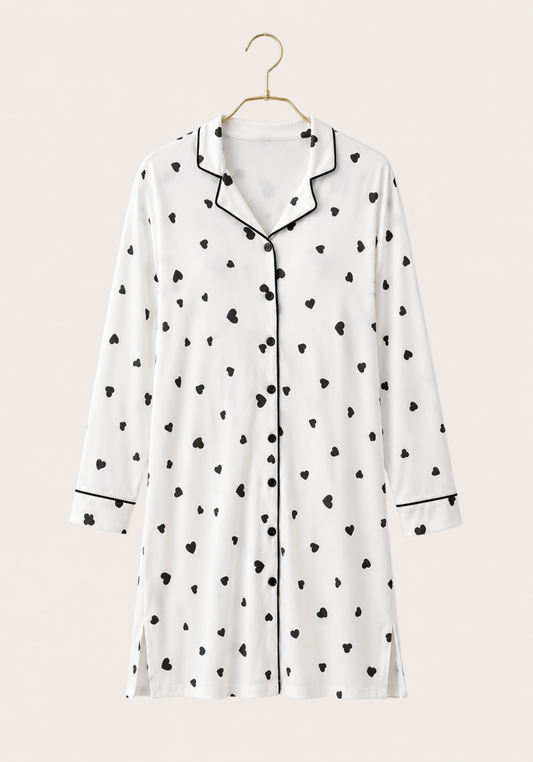 Maternal Thermal Lycra Collar Button Long Sleeve Nighty