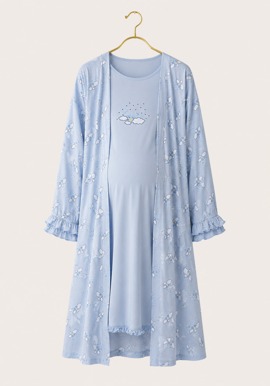 Maternal 2 Pieces Cotton Robe And Nighty Set