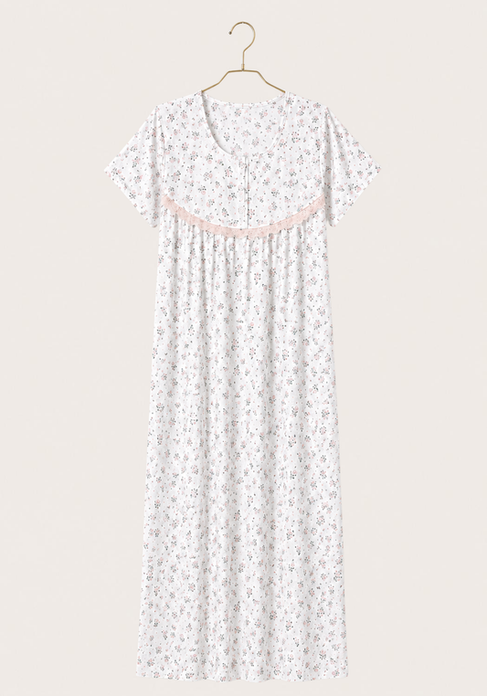 Plus Size Cotton Short Sleeve Long Floral Print Nighty