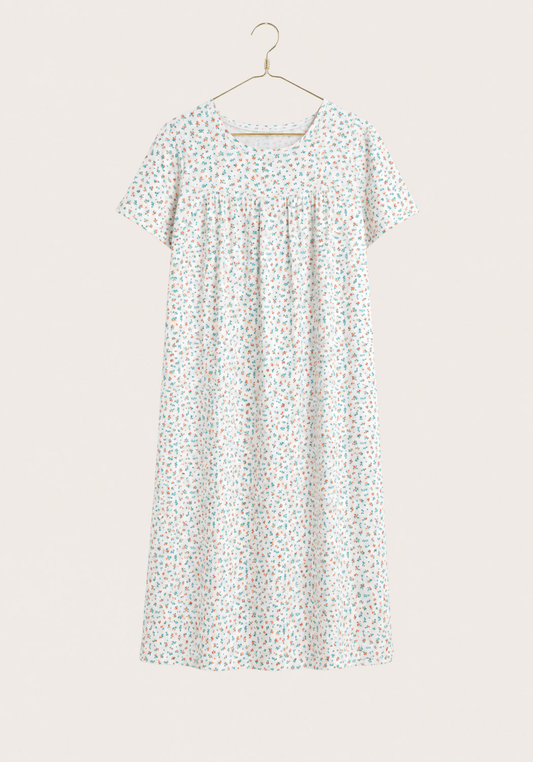 Cotton Plus Size Short Sleeve Floral Long Nighty