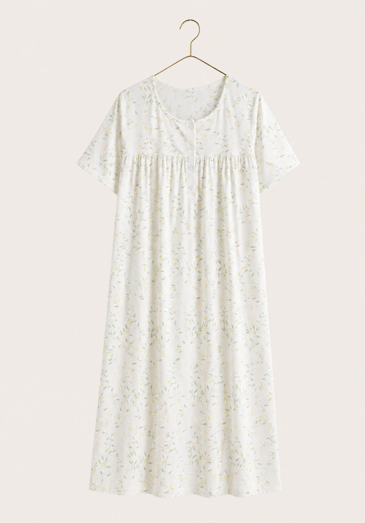 Cotton Plus Size Short Sleeve Floral Long Nighty