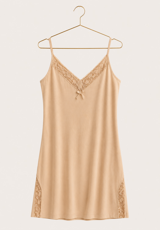 Plus Size Short Nighty: Shoulder Strap short nighty with lace detail