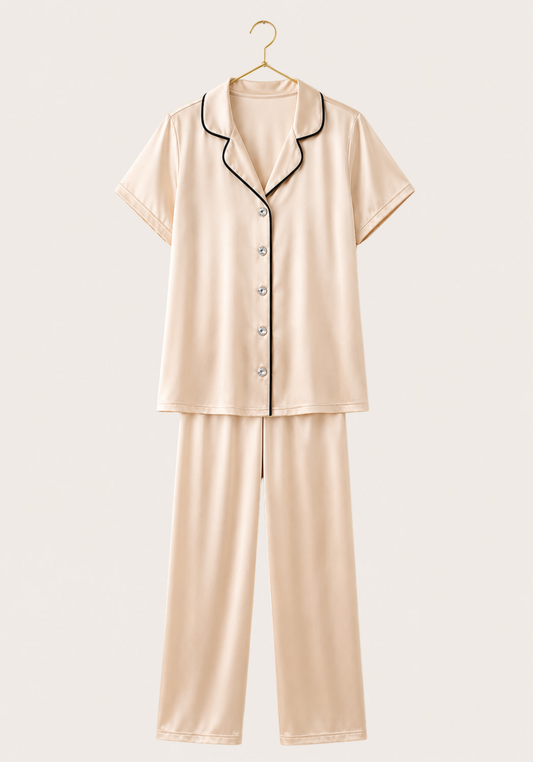 Plus Size Satin Collar Button Short Sleeve Pajama
