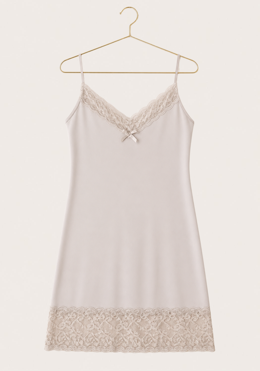 Plus Size Short Nighty: Shoulder Strap short nighty with lace detail