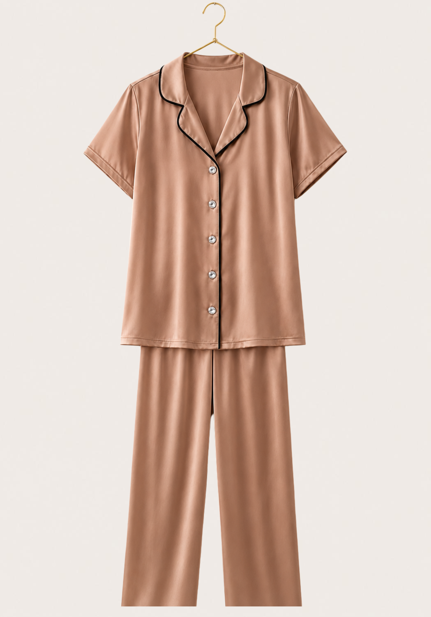 Plus Size Satin Collar Button Short Sleeve Pajama