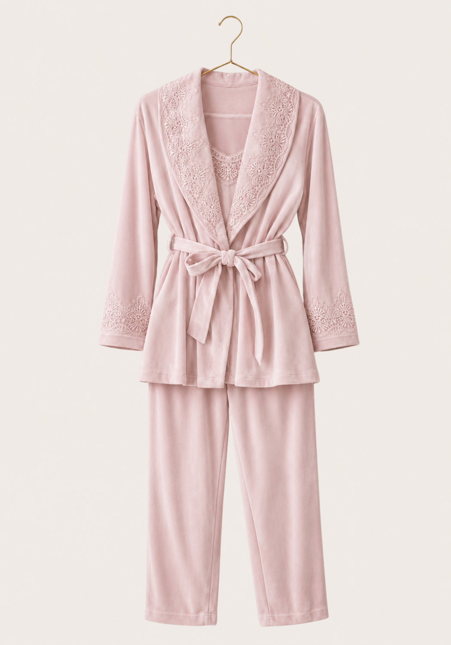 Velour 3 Pieces Set: Sleeveless Pajama And Short Robe