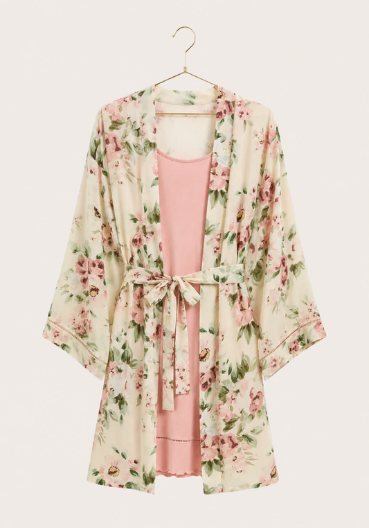 Robe Set: Shoulder Strap Short Nighty (Viscose Lycra) And Short Robe (100% Viscose)