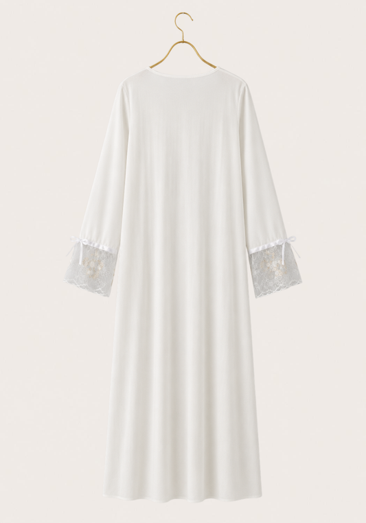 Maternal Long Nighty: Long Sleeve Long Nighty With Organza On Top Of It