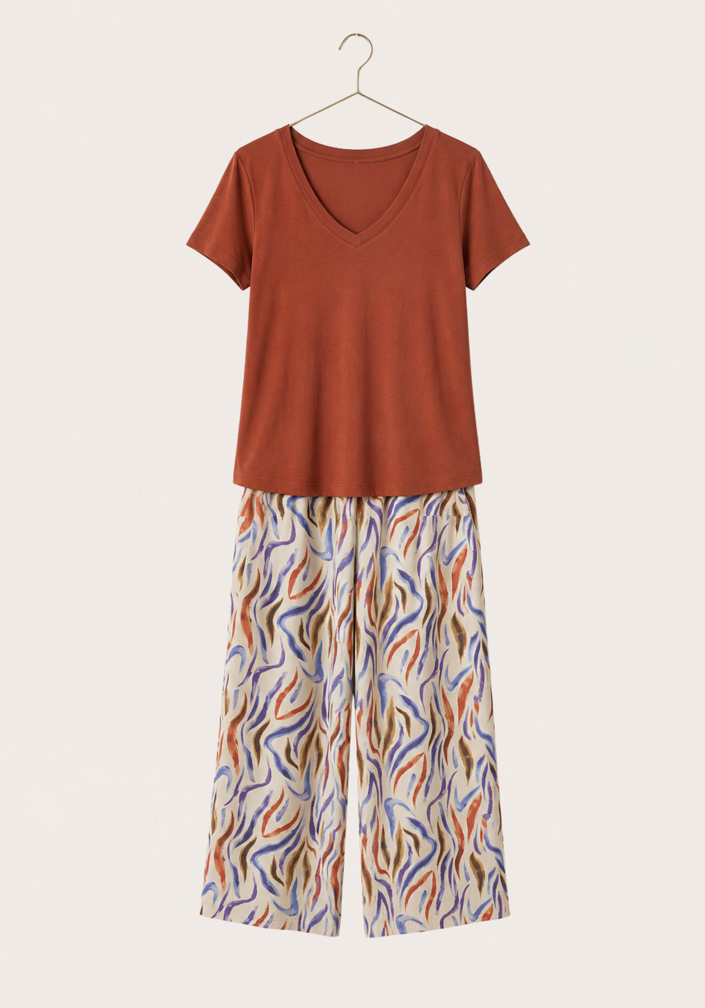 Viscose Lycra Short Sleeve Top And Printed Pant Set