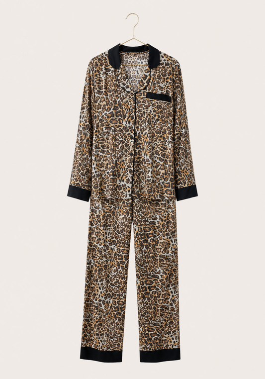 Leopard Collar Button Long Sleeve Pajama