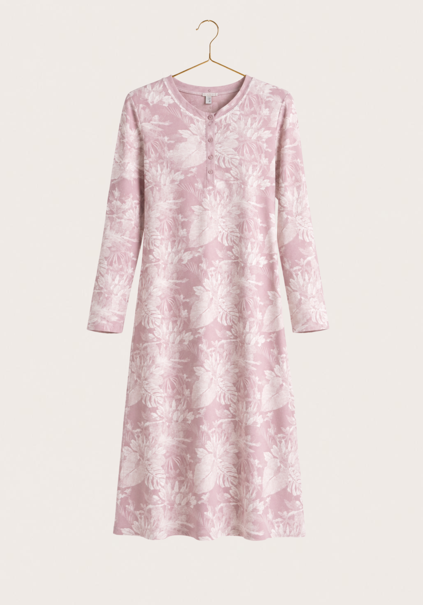 Button Long Sleeve Nighty With Lace Detail (Vis Els)