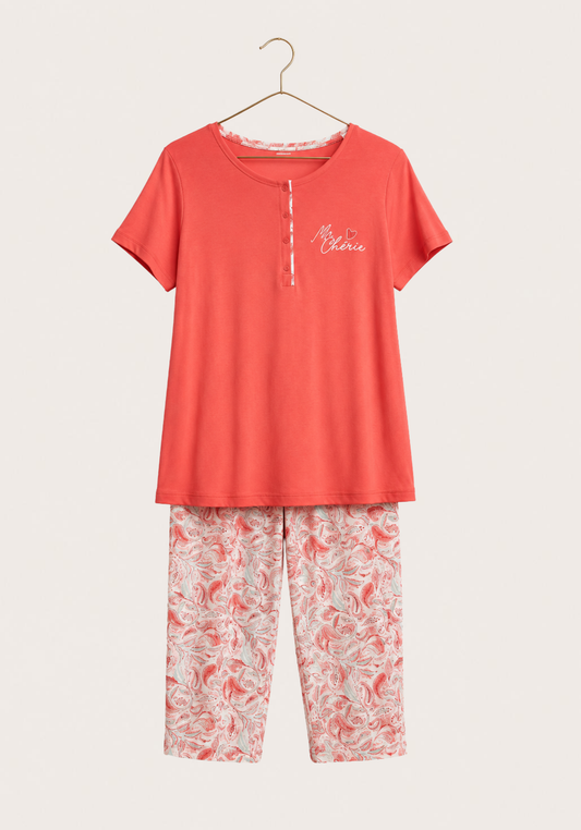 Viscose Lycra Short Sleeve Top And Floral Capri Set