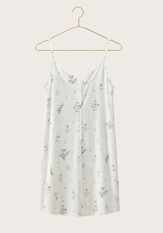 Cotton Button Shoulder Strap Nightgown