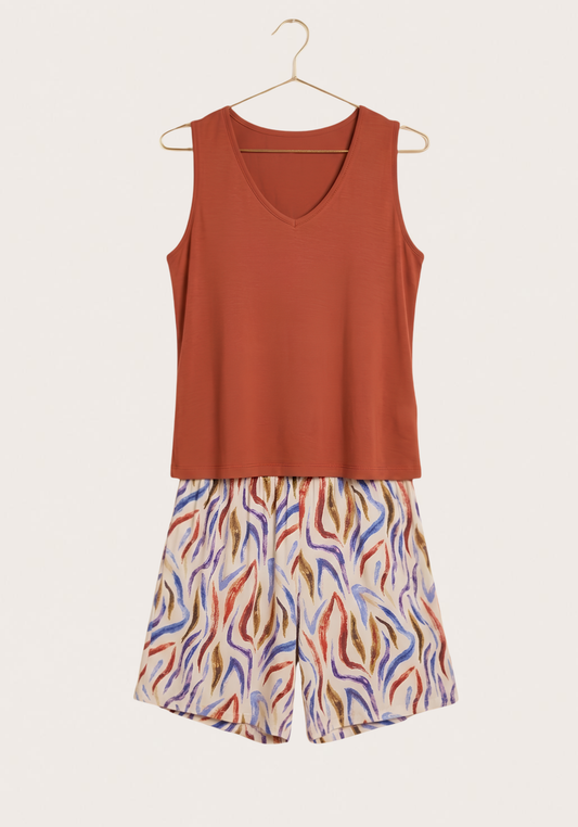 Viscose Lycra Sleeveless Top And Printed Short Set