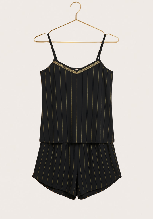 Viscose Lycra Striped Shoulder Strap Top And Short Set