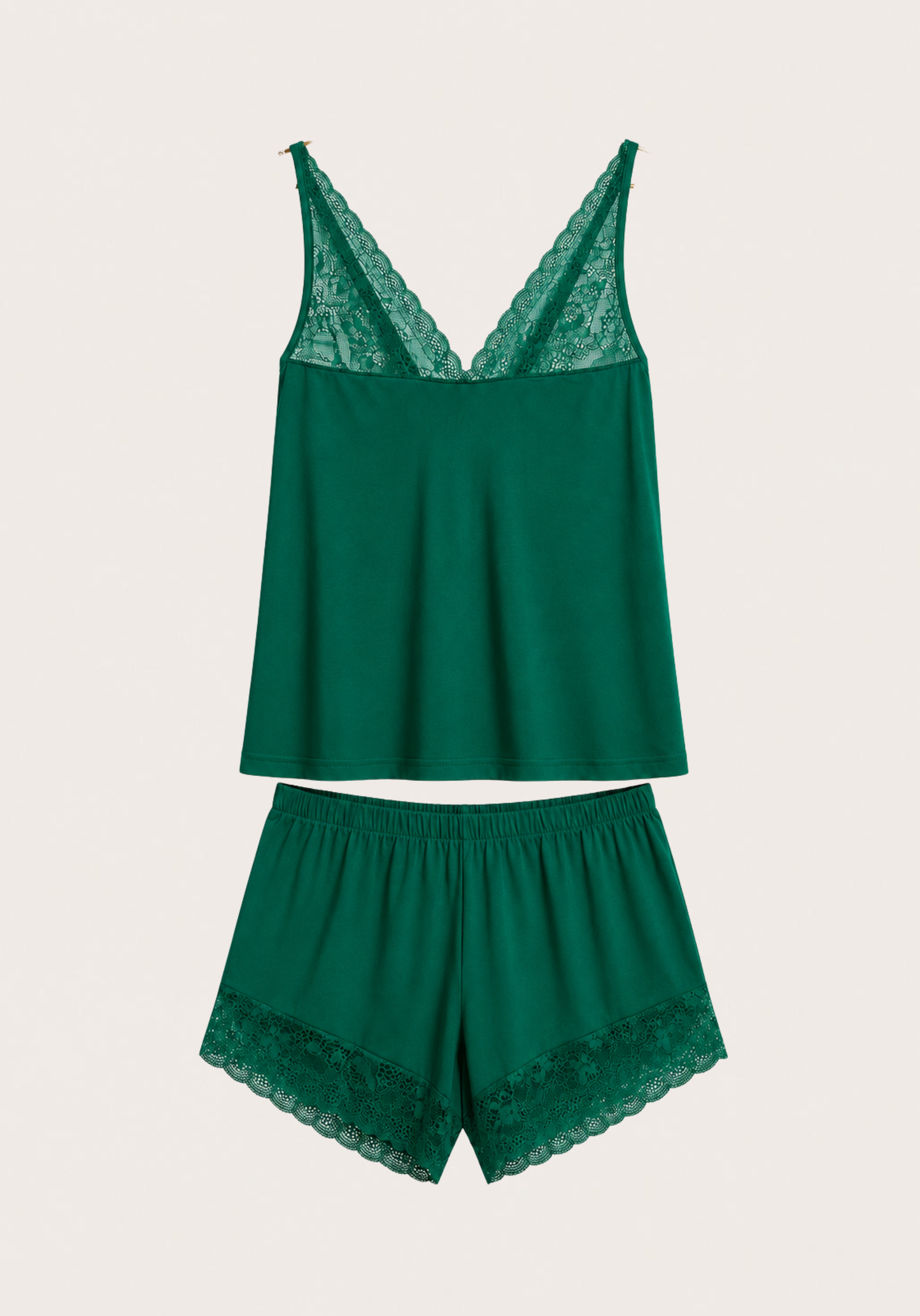 Modal Short Set: Shoulder Strap Top With Lace Detail And Shorts