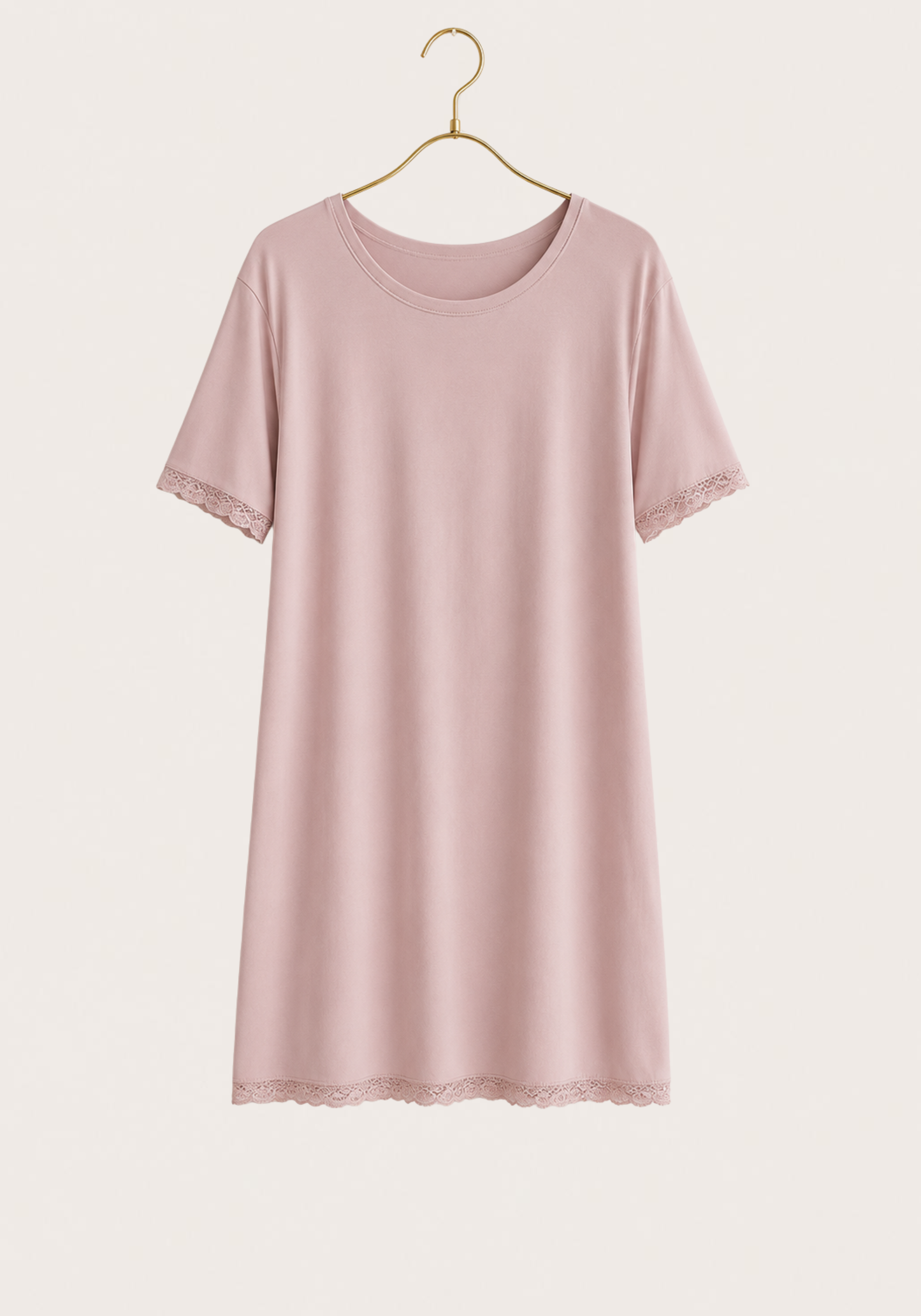 Viscose Lycra Short Sleeve Lace Detailed Nightgown