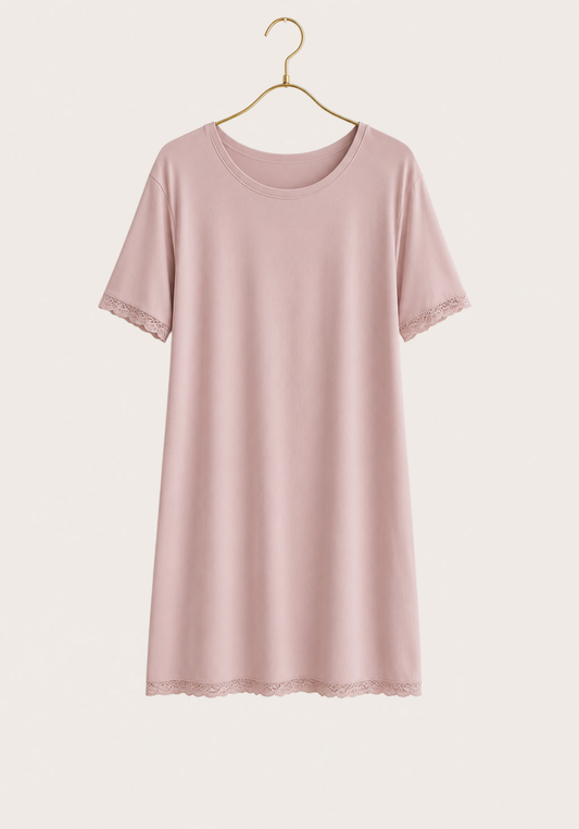 Viscose Lycra Short Sleeve Lace Detailed Nightgown