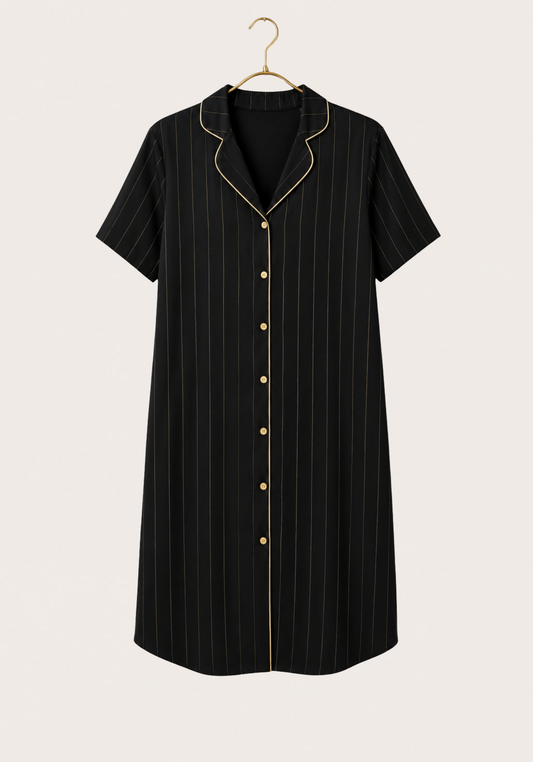 Viscose Lycra Striped Short Sleeve Collar Button Dress
