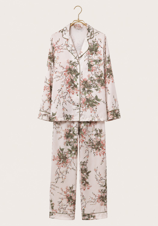 Satin Collar Button Long Sleeve Pajamas