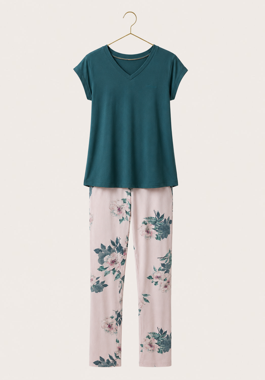 Pajamas: Short Sleeve Top And Pants (Viscose Lycra)