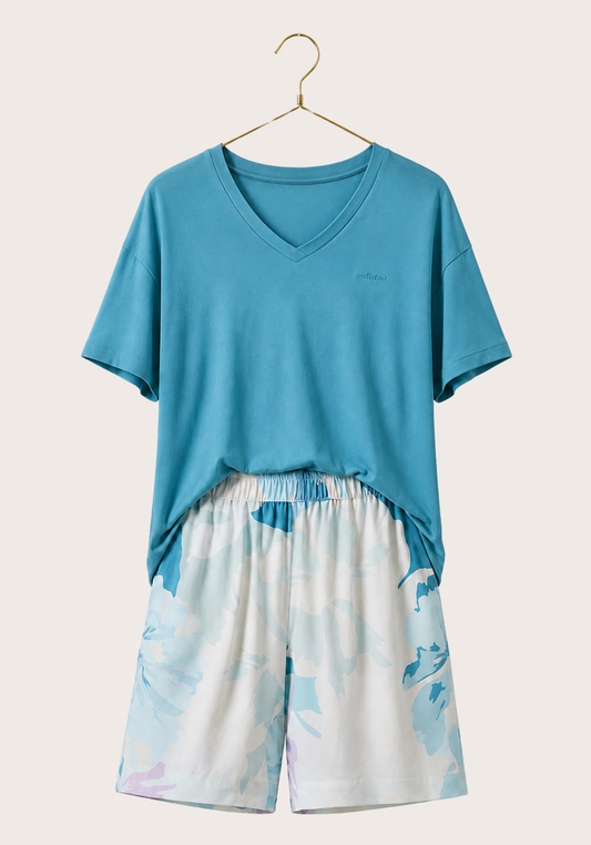Short Set: Short Sleeve Top (Viscose Lycra) And Shorts (100% Viscose)
