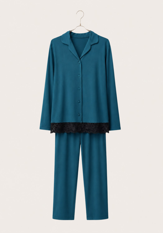 Long Sleeve Lace Collar Button Pajama