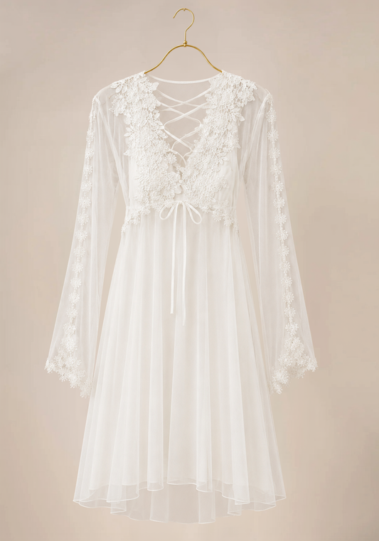 Bridal Short Night Gown And Robe Set With Lace