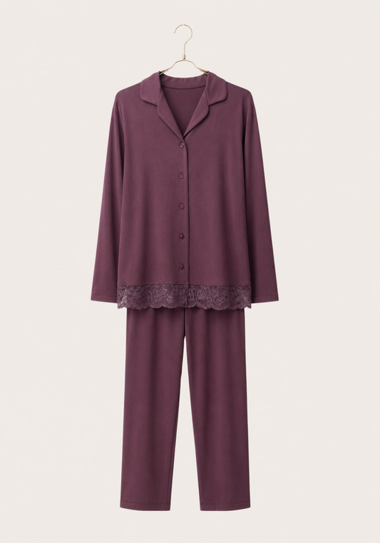 Long Sleeve Lace Collar Button Pajama