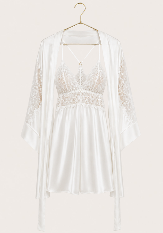Bridal Satin Short Robe Set With Panty