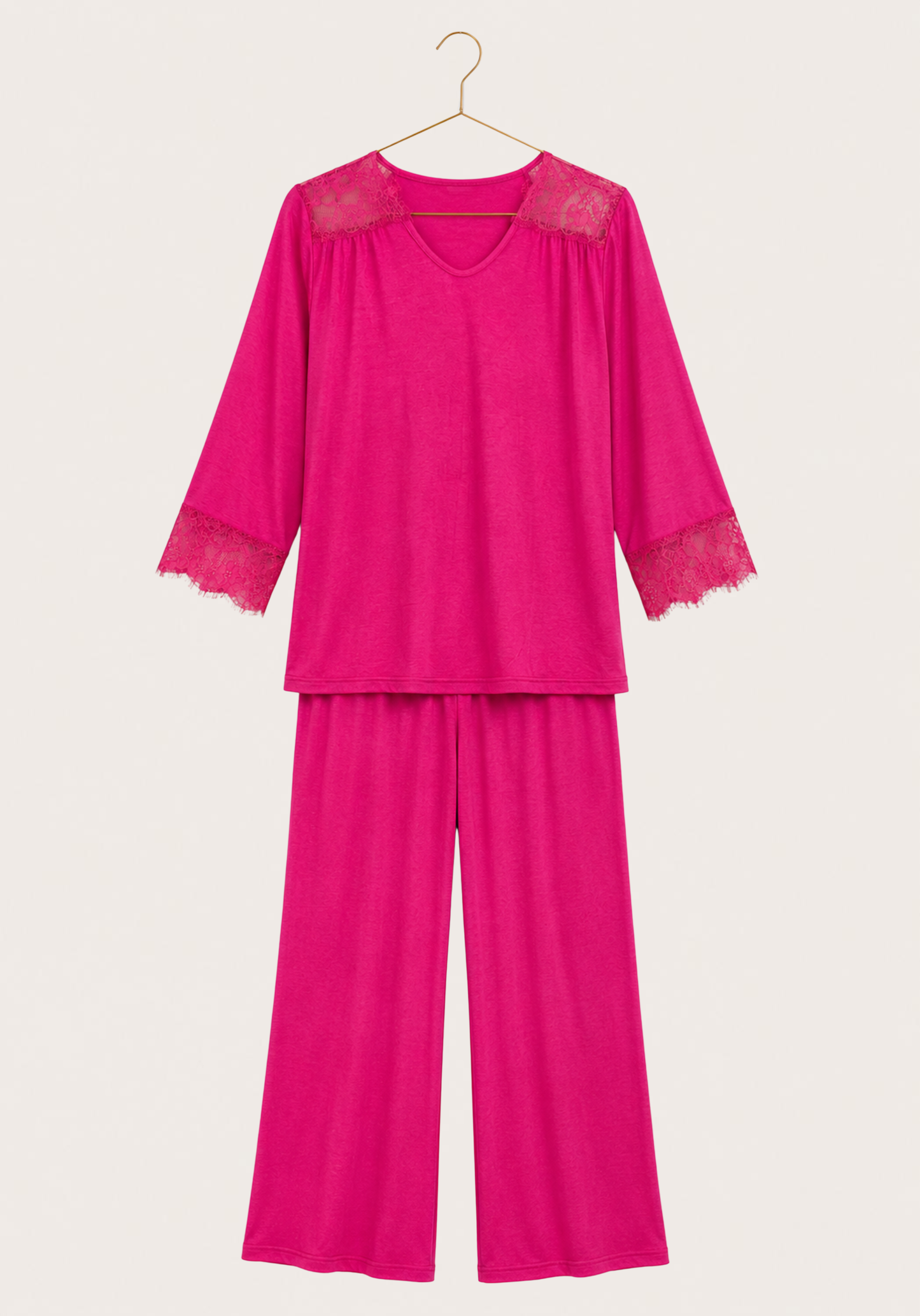 Pajamas: Viscose Elastan Top And Pants With Lace Detail On The Top And Sleeves