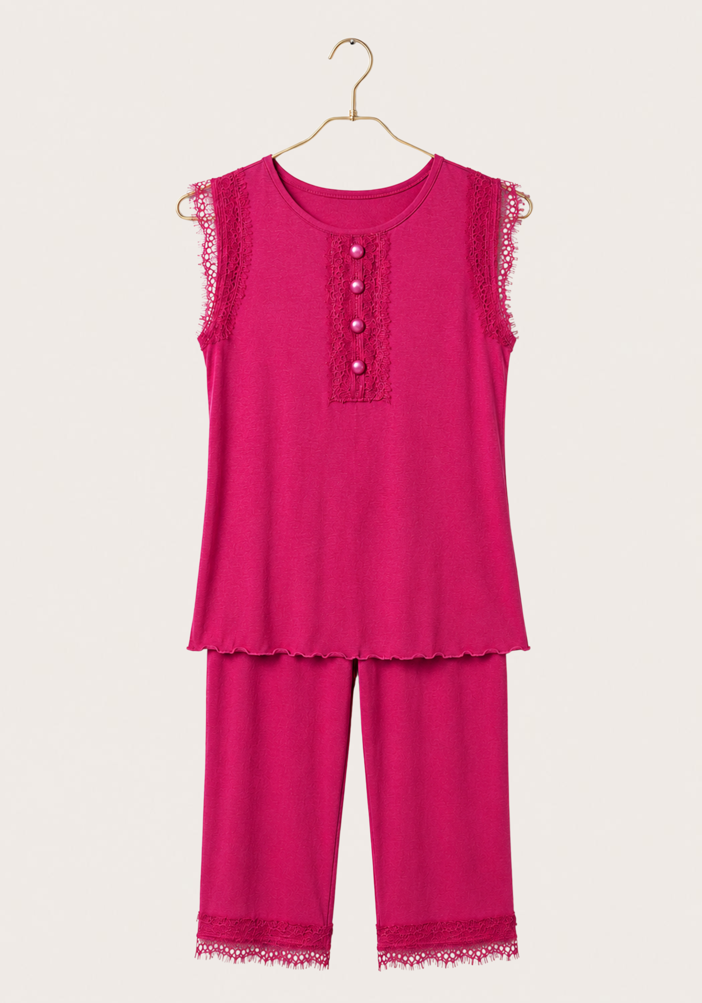 Capri Set: Viscose Elastan Sleeveless Top And Capri With Lace Detail