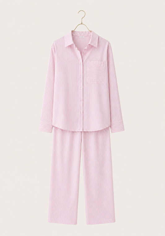 Cotton (100%) Woven Collar Button Short Sleeve Striped Pajamas