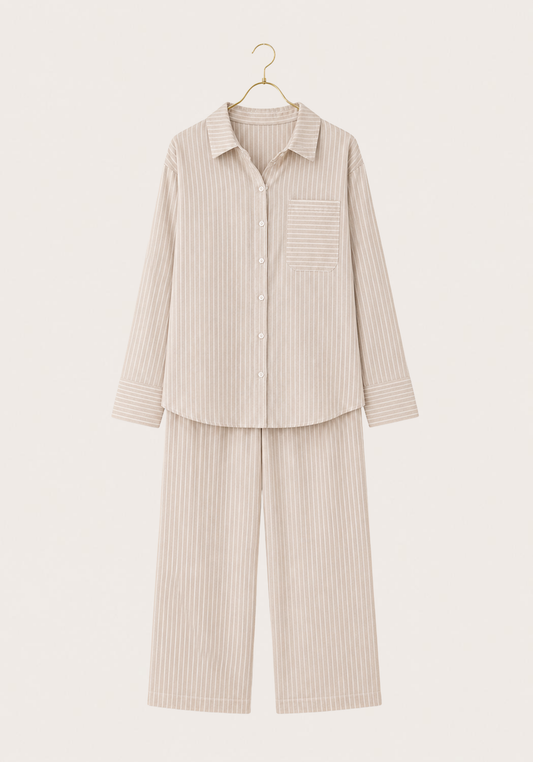Cotton (100%) Woven Collar Button Short Sleeve Striped Pajamas