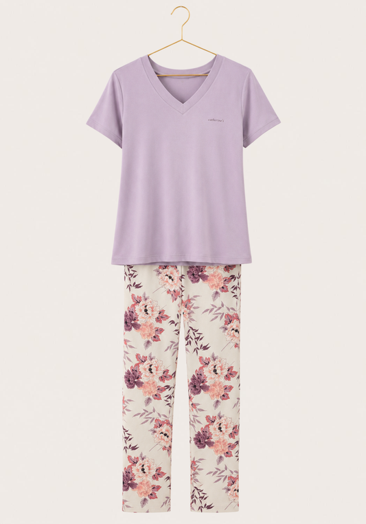 Pajamas: Short Sleeve Top And Pants (Viscose Lycra)