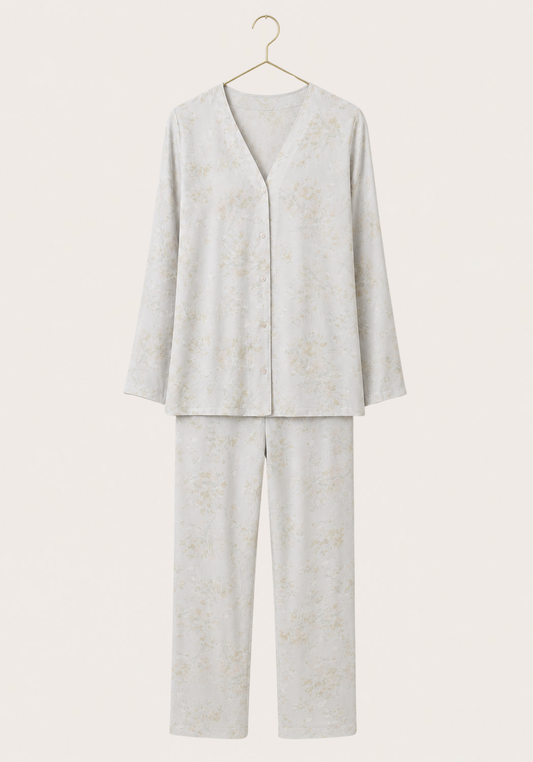 Pajamas: V-Collar Button Long Sleeve Top And Pants (100% Viscose)