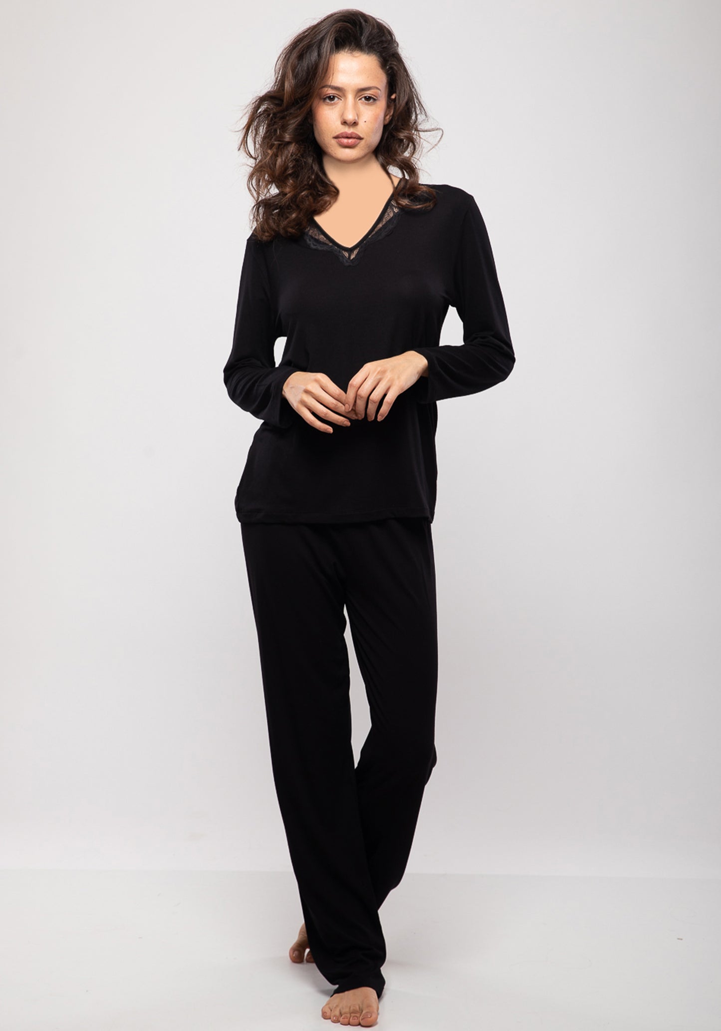 S&L Long Sleeve Lace Cotton Pajama