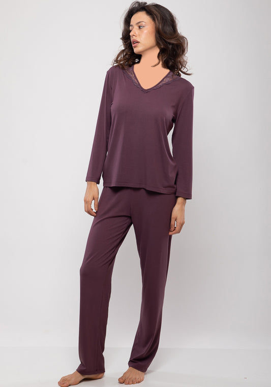 S&L Long Sleeve Lace Cotton Pajama