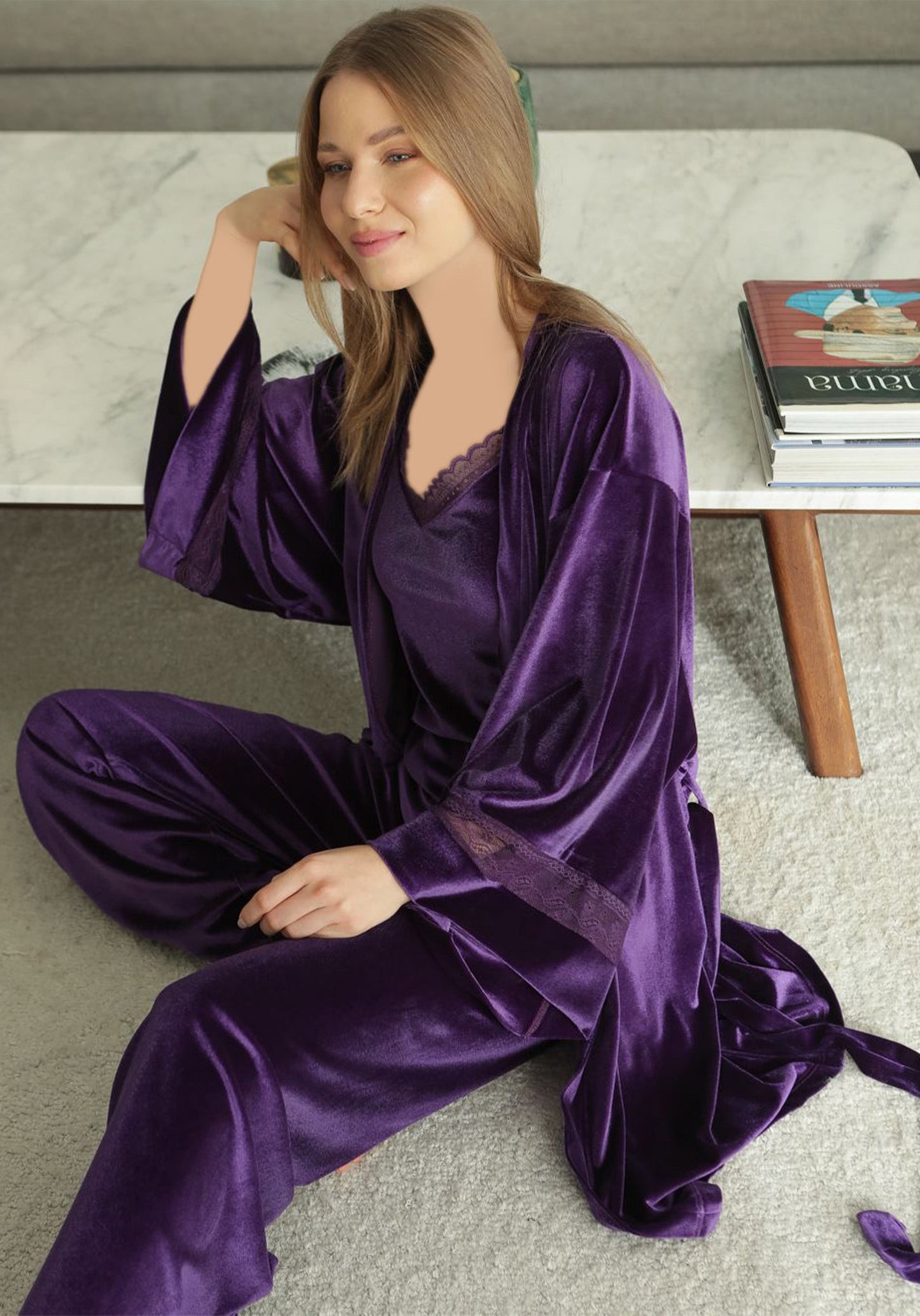 طقم دانتيل مخملي من S&L مكون من 3 قطع