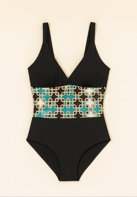 بدلة سباحة OCC باللونين الأسود والأخضر