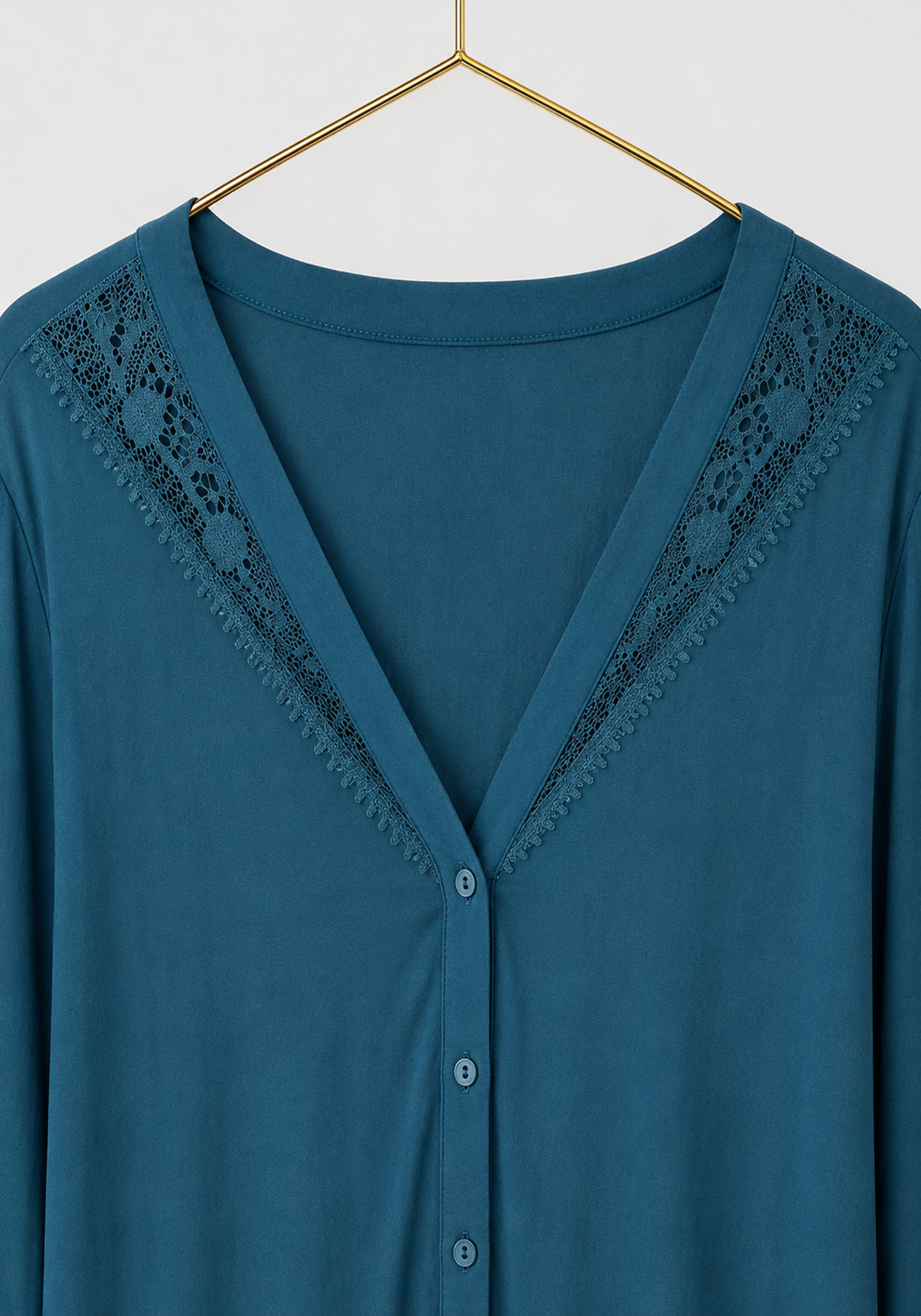 Pajamas: Viscose Lycra V-Neck Button Long Sleeve Top With Lace Detail And Pants