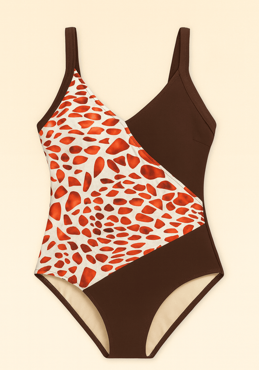 بدلة سباحة OCC باللون البني والأحمر